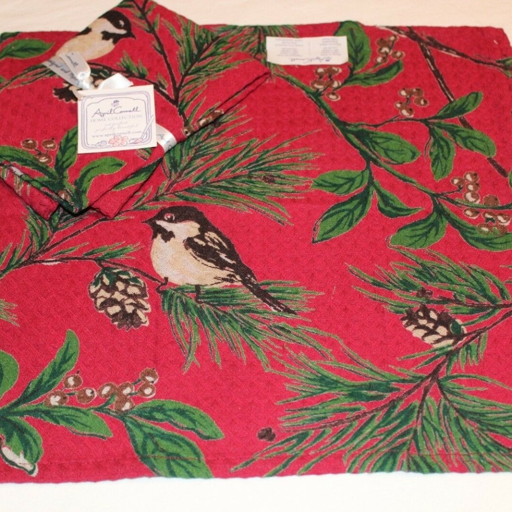 April Cornell Dishcloths Set of 4 CHICKADEE NWT